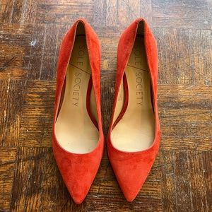 Sole Society Warm Red Suede Chunky Low Block Heel